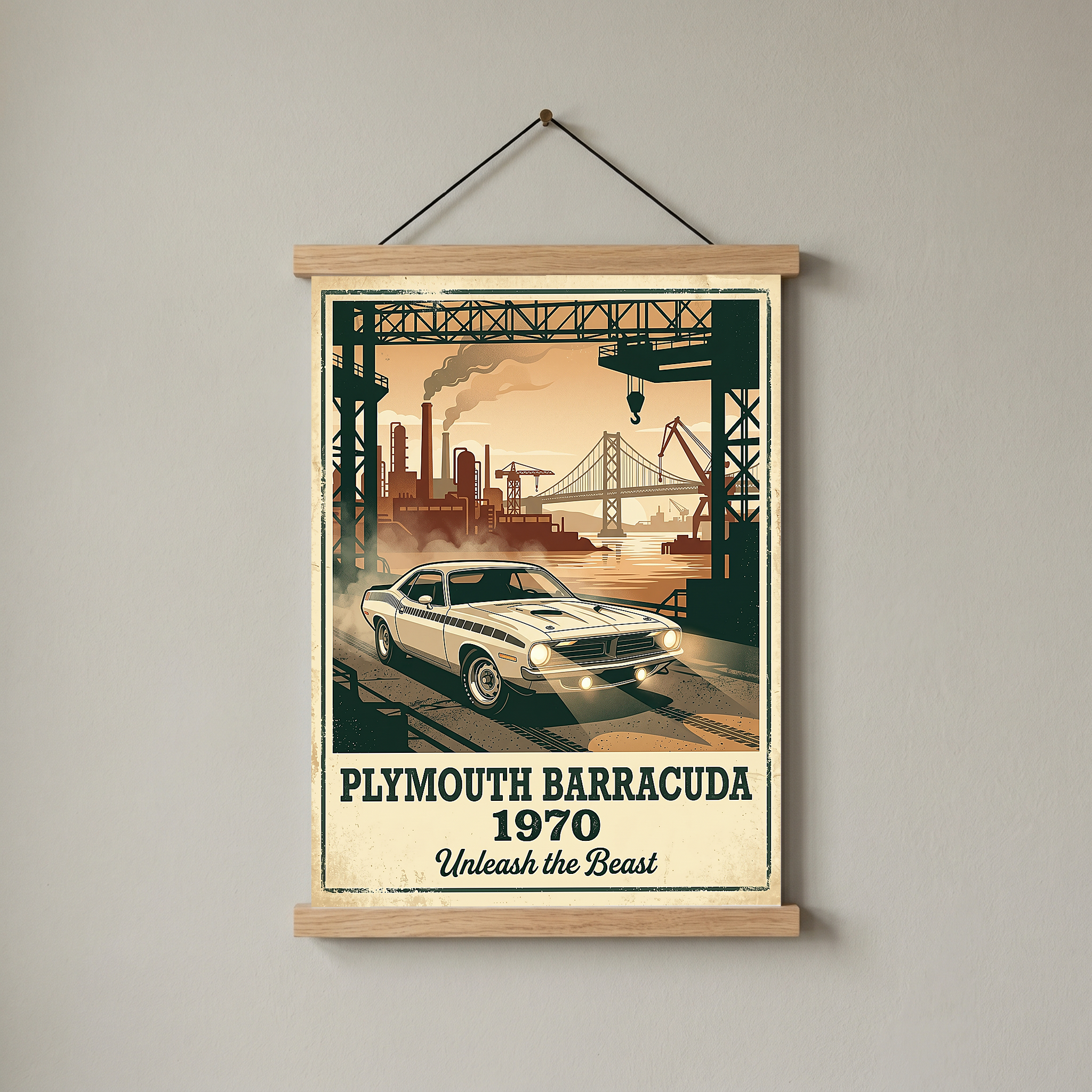 Plymouth Barracuda 1970 V2 Poster — Vintage Muscle Car Industrial Port Print