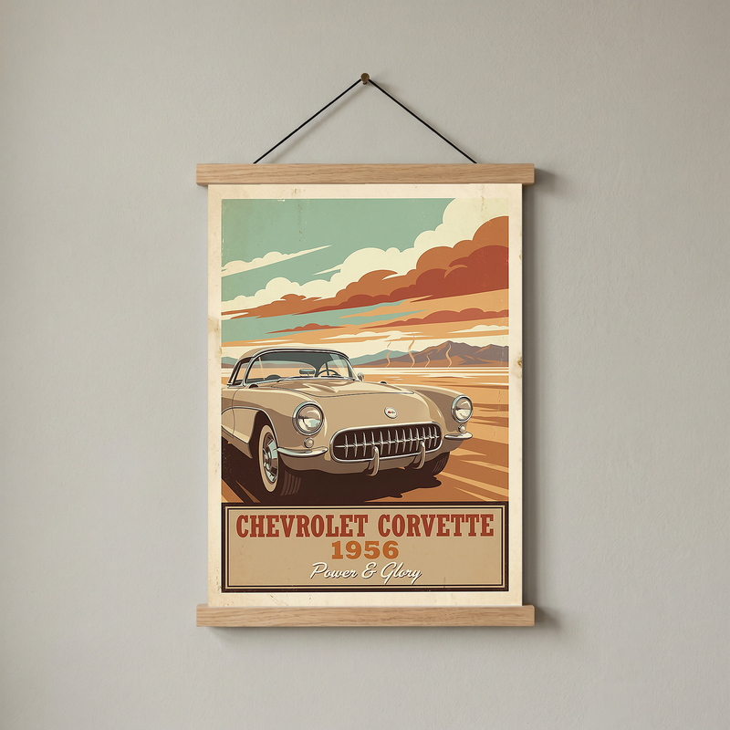 Chevrolet Corvette 1956 Poster — Vintage Sports Car Salt Flats Print