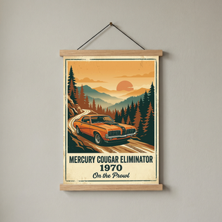 Mercury Cougar Eliminator 1970 V2 Poster — Vintage Muscle Car Pine Forest Sunset