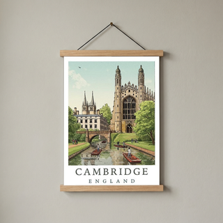 Cambridge England Travel Poster — King's College Punting River Cam Print