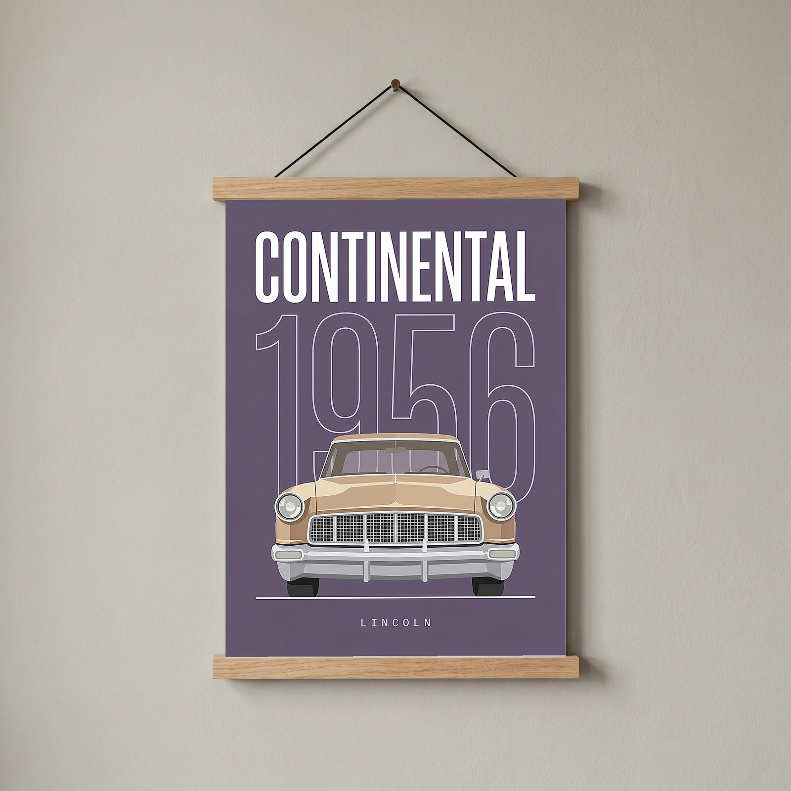 Lincoln Continental 1956 Minimalist Poster — Purple Classic Car Line Art