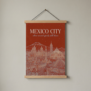 Mexico City Line Art Print — Rust Bellas Artes Templo Mayor Skyline Wall Art