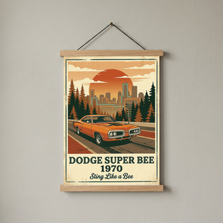 Dodge Super Bee 1970 Poster — Vintage Muscle Car City Skyline Print