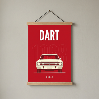 Dodge Dart 1968 Minimalist Poster — Ivory on Cherry Red Muscle Line Art