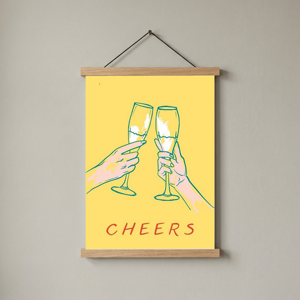 Cheers Champagne Toast Poster - Retro Cocktail Bar Cart Wall Art Print