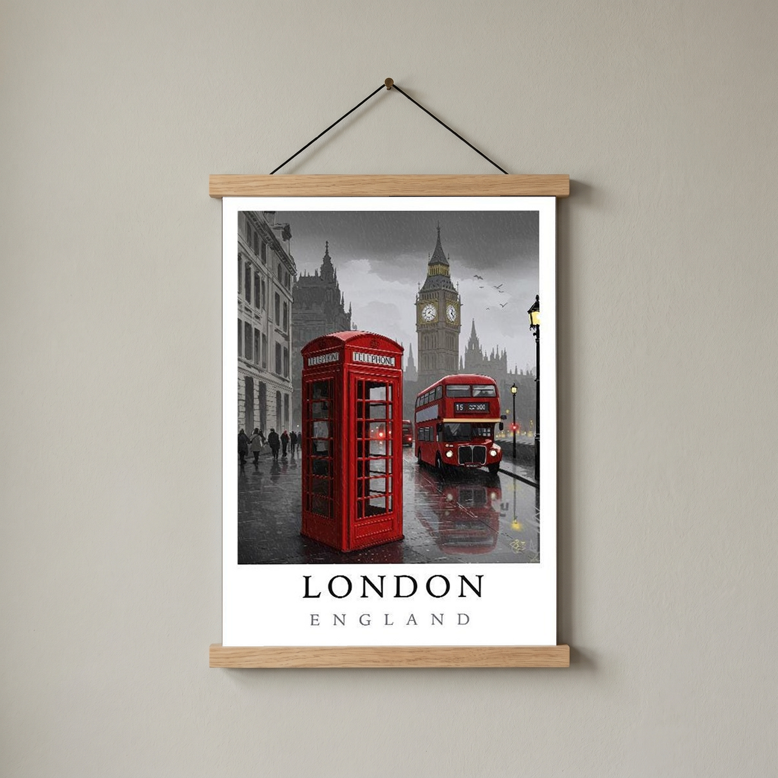 London Travel Poster — Big Ben Red Bus Telephone Box Iconic Print