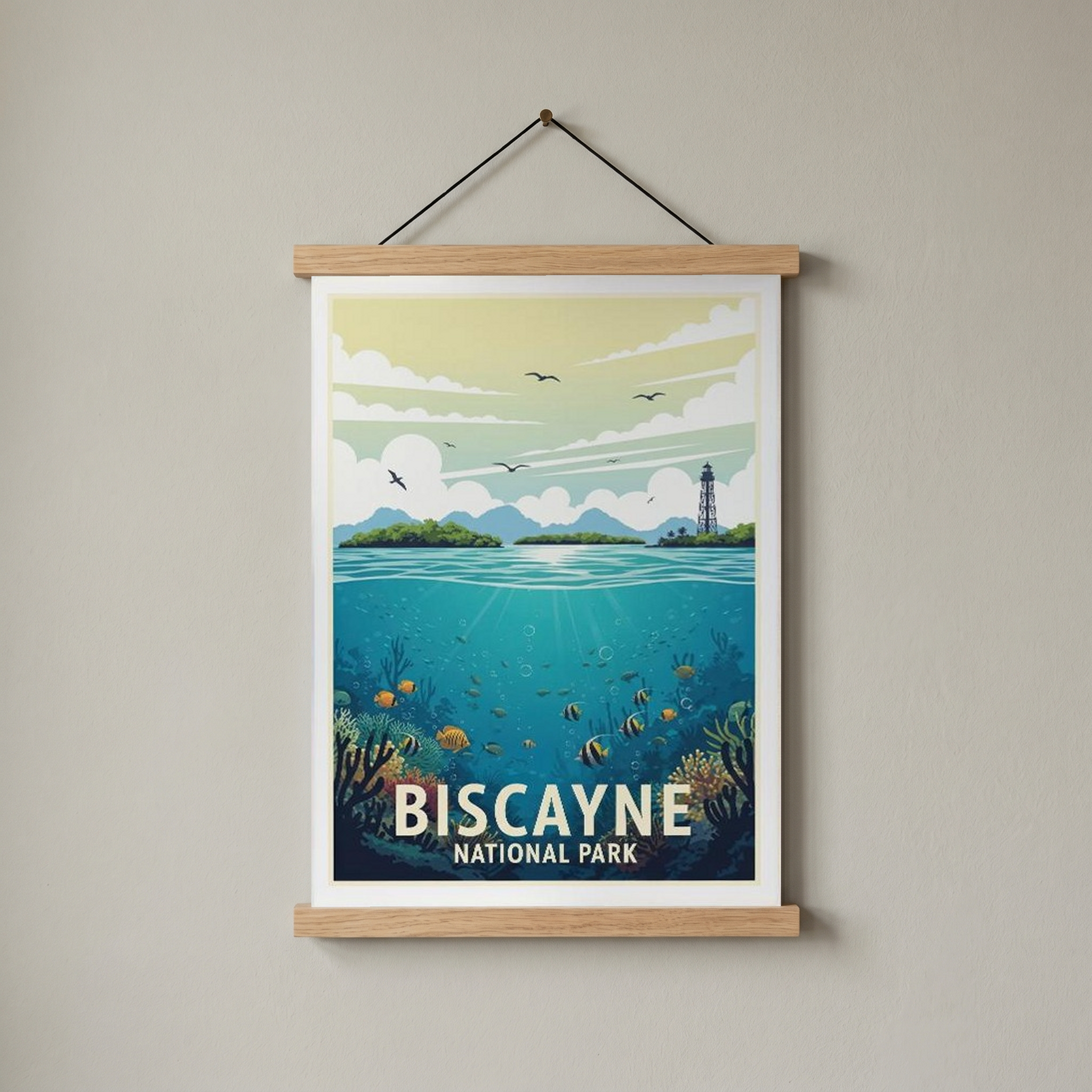 Biscayne National Park Poster — Vintage Florida Coral Reef Lighthouse Print