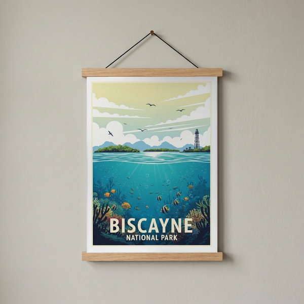 Biscayne National Park Poster — Vintage Florida Coral Reef Lighthouse Print