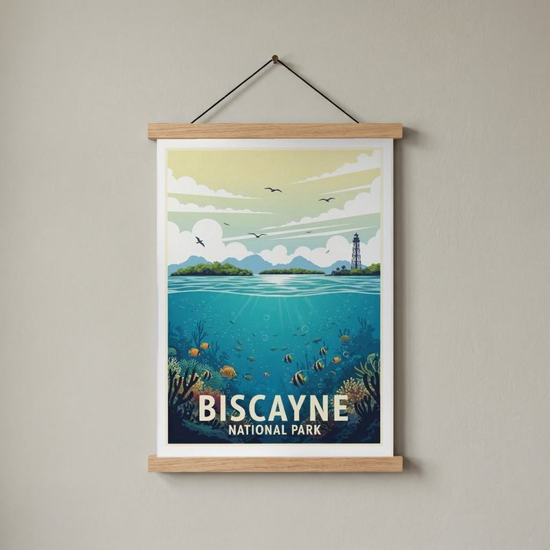 Biscayne National Park Poster — Vintage Florida Coral Reef Lighthouse Print