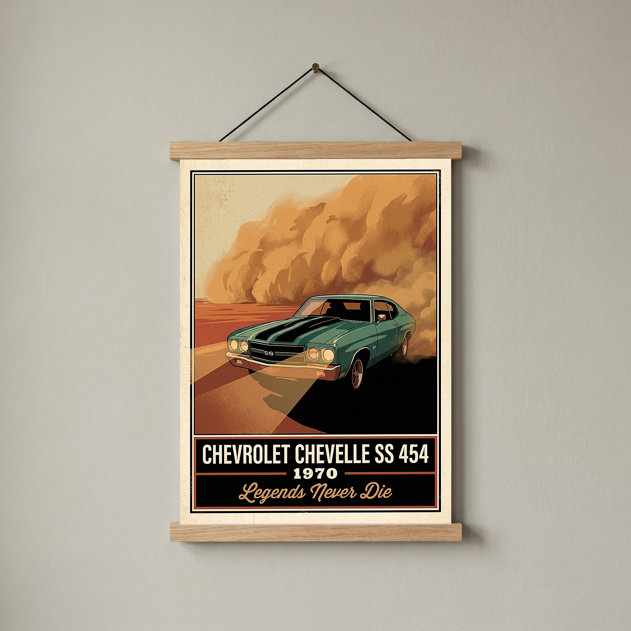 Chevrolet Chevelle SS 454 1970 V7 Dust Storm Poster — Vintage Muscle Car Action Print