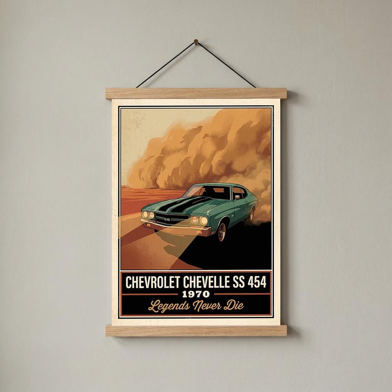 Chevrolet Chevelle SS 454 1970 V7 Dust Storm Poster — Vintage Muscle Car Action Print