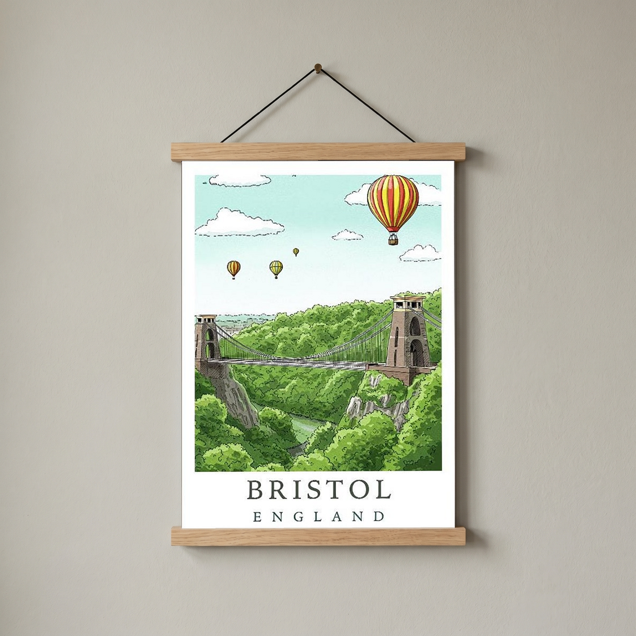 Bristol England Travel Poster — Clifton Bridge Hot Air Balloon Print