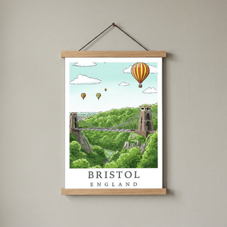 Bristol England Travel Poster — Clifton Bridge Hot Air Balloon Print