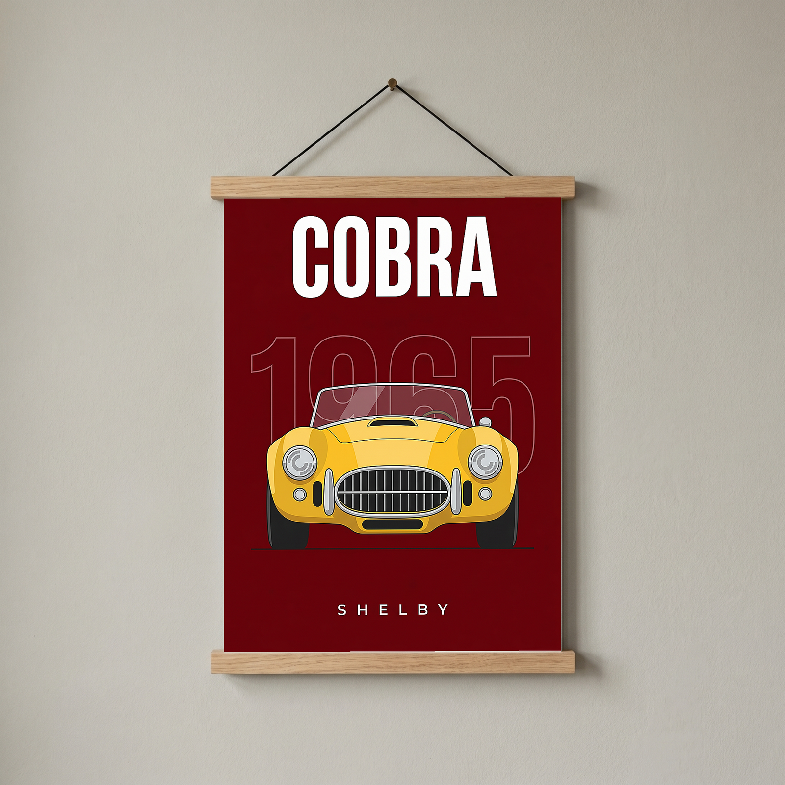 Shelby Cobra 1965 Minimalist Poster — Burgundy Roadster Line Art