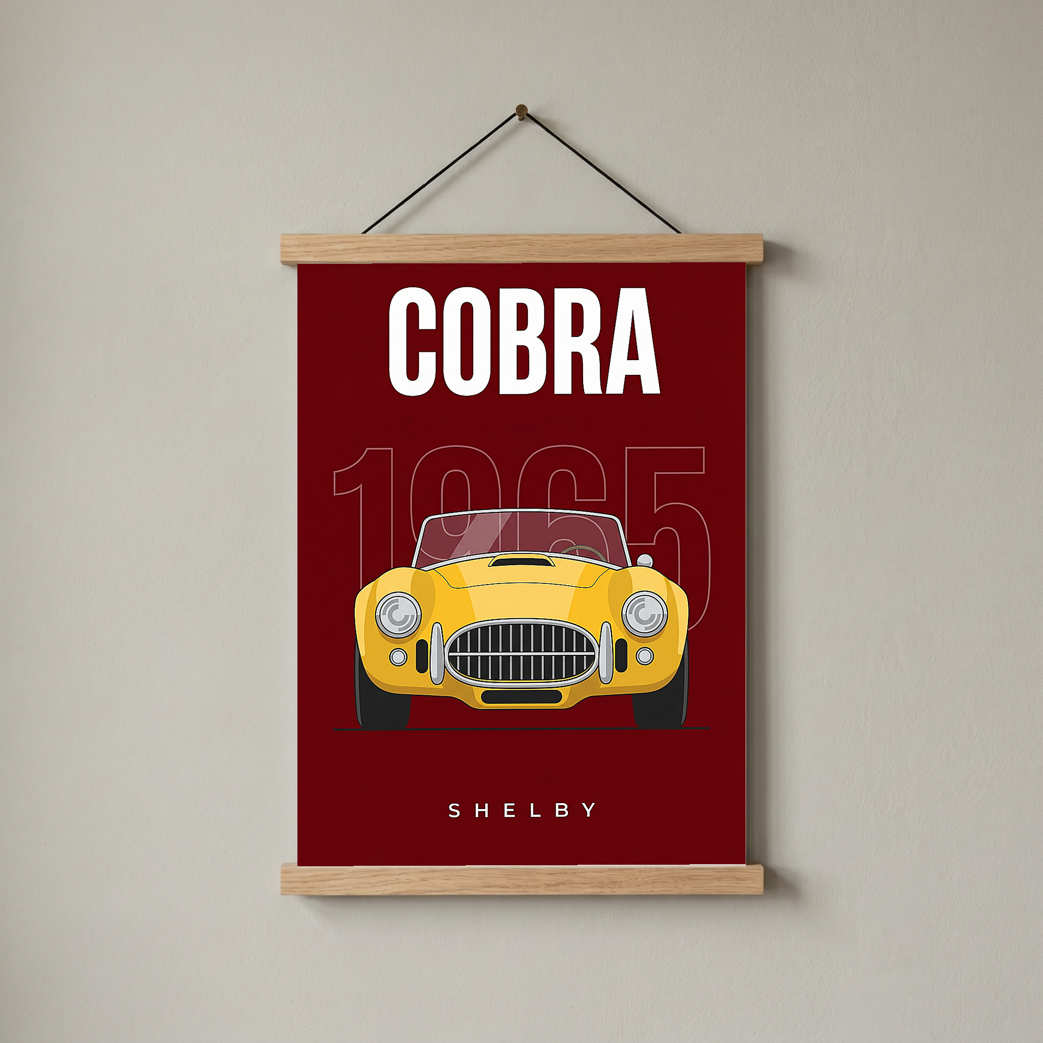 Shelby Cobra 1965 Minimalist Poster — Burgundy Roadster Line Art