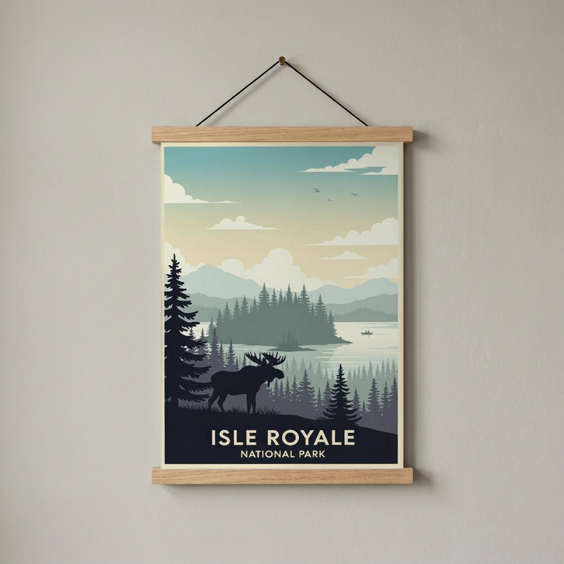 Isle Royale National Park Poster — Vintage Michigan Moose Lake Superior Print