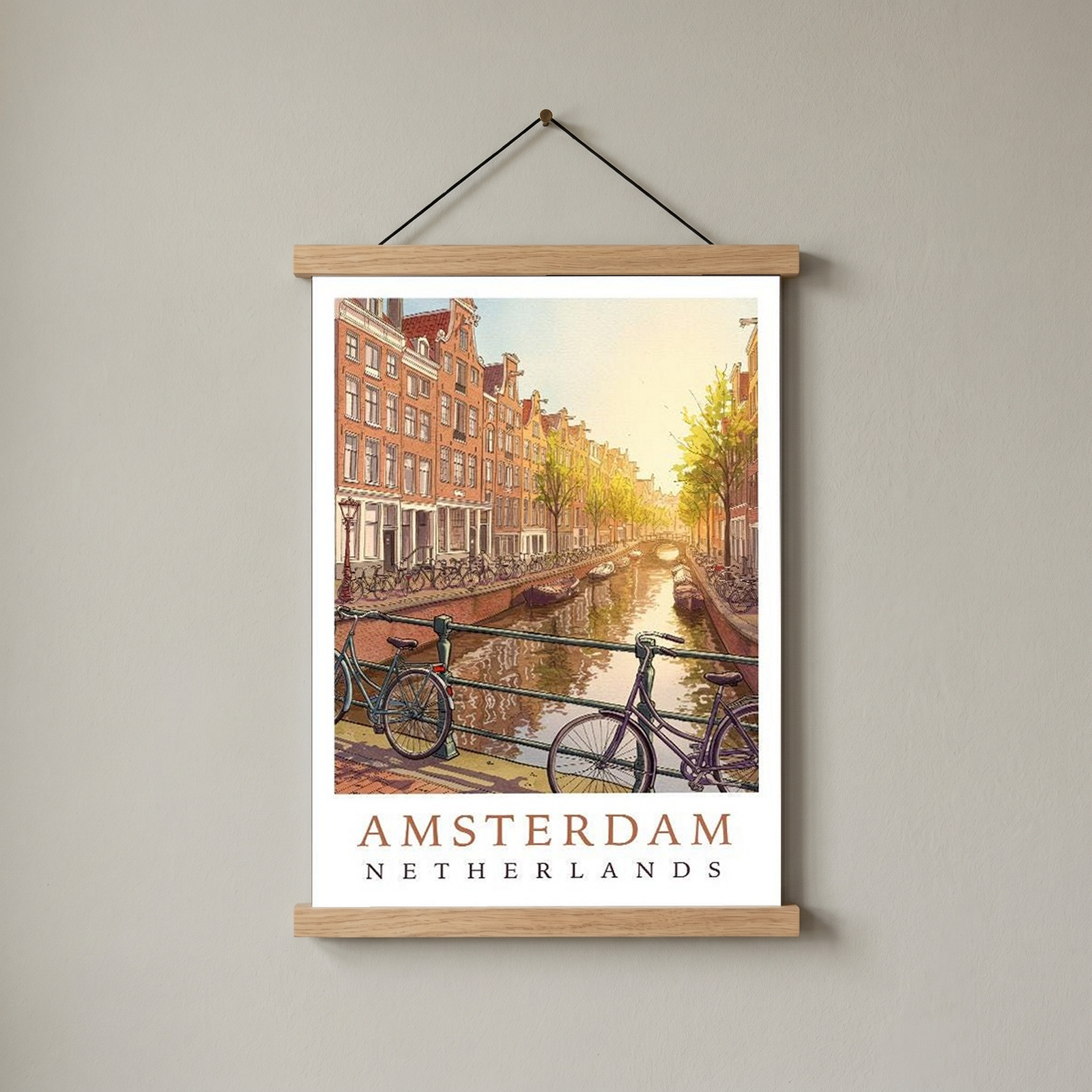 Amsterdam Netherlands Travel Poster — Canal House Bicycle Print