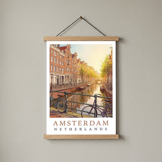 Amsterdam Netherlands Travel Poster — Canal House Bicycle Print