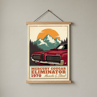 Mercury Cougar Eliminator 1970 V3 Poster — Vintage Muscle Front Grille Mountain Print