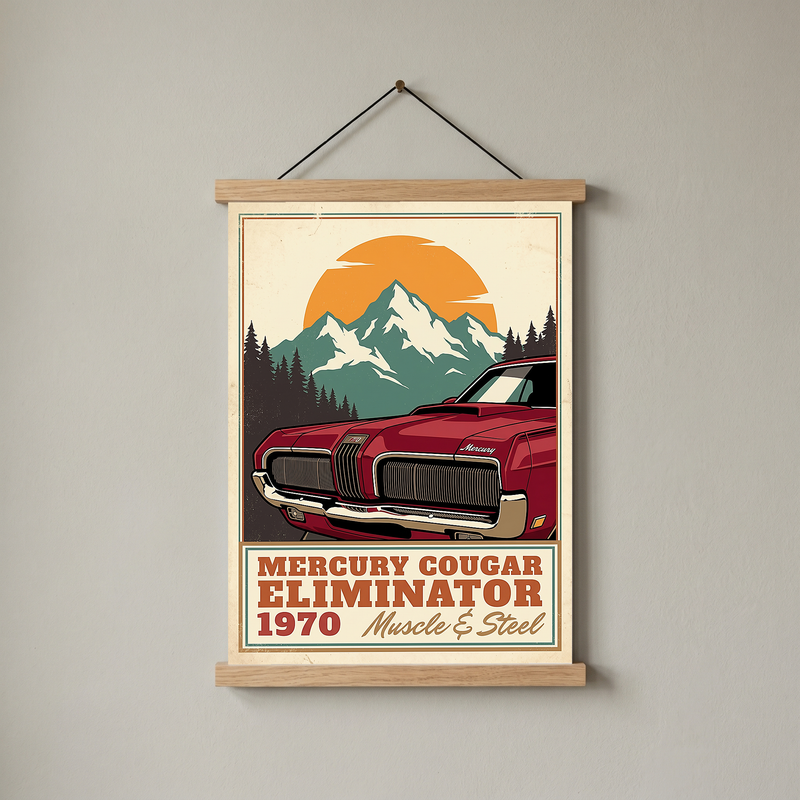 Mercury Cougar Eliminator 1970 V3 Poster — Vintage Muscle Front Grille Mountain Print