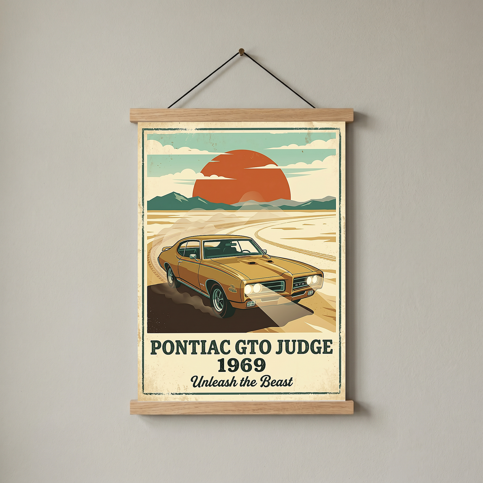 Pontiac GTO Judge 1969 V2 Poster — Vintage Muscle Car Desert Sunset Print