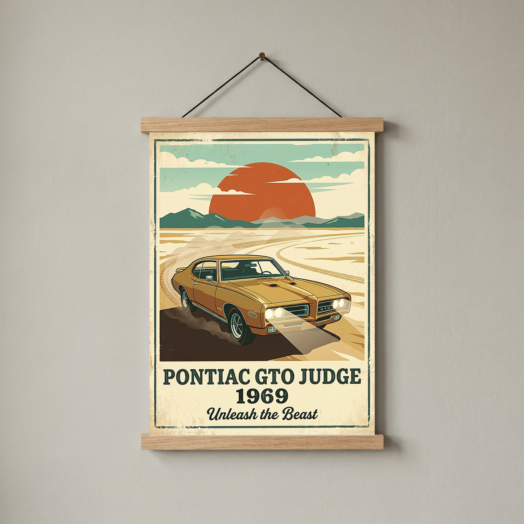 Pontiac GTO Judge 1969 V2 Poster — Vintage Muscle Car Desert Sunset Print