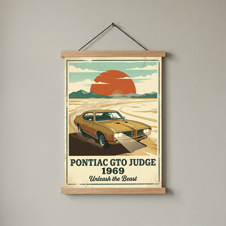 Pontiac GTO Judge 1969 V2 Poster — Vintage Muscle Car Desert Sunset Print