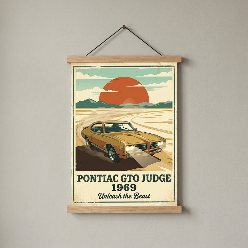 Pontiac GTO Judge 1969 V2 Poster — Vintage Muscle Car Desert Sunset Print