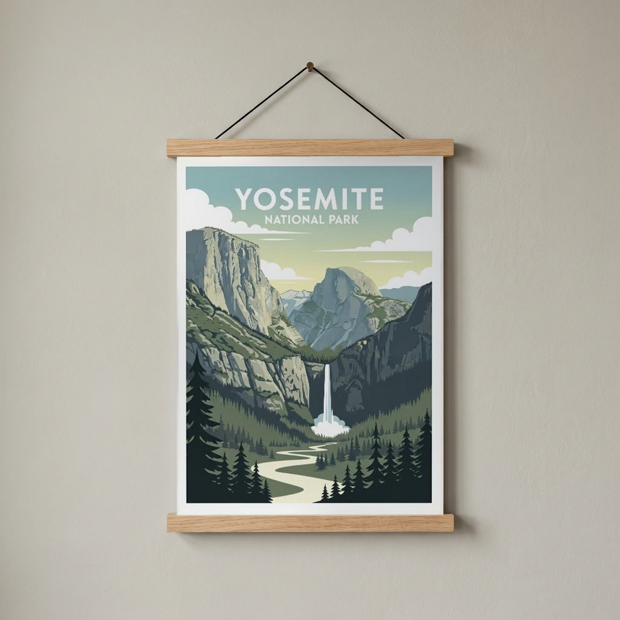 Yosemite National Park Poster — Vintage California El Capitan Half Dome Waterfall Print