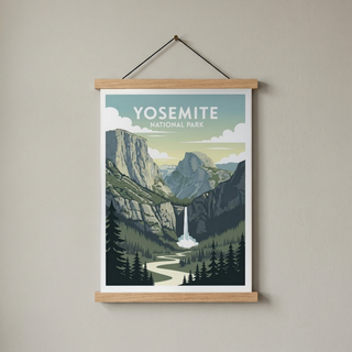 Yosemite National Park Poster — Vintage California El Capitan Half Dome Waterfall Print