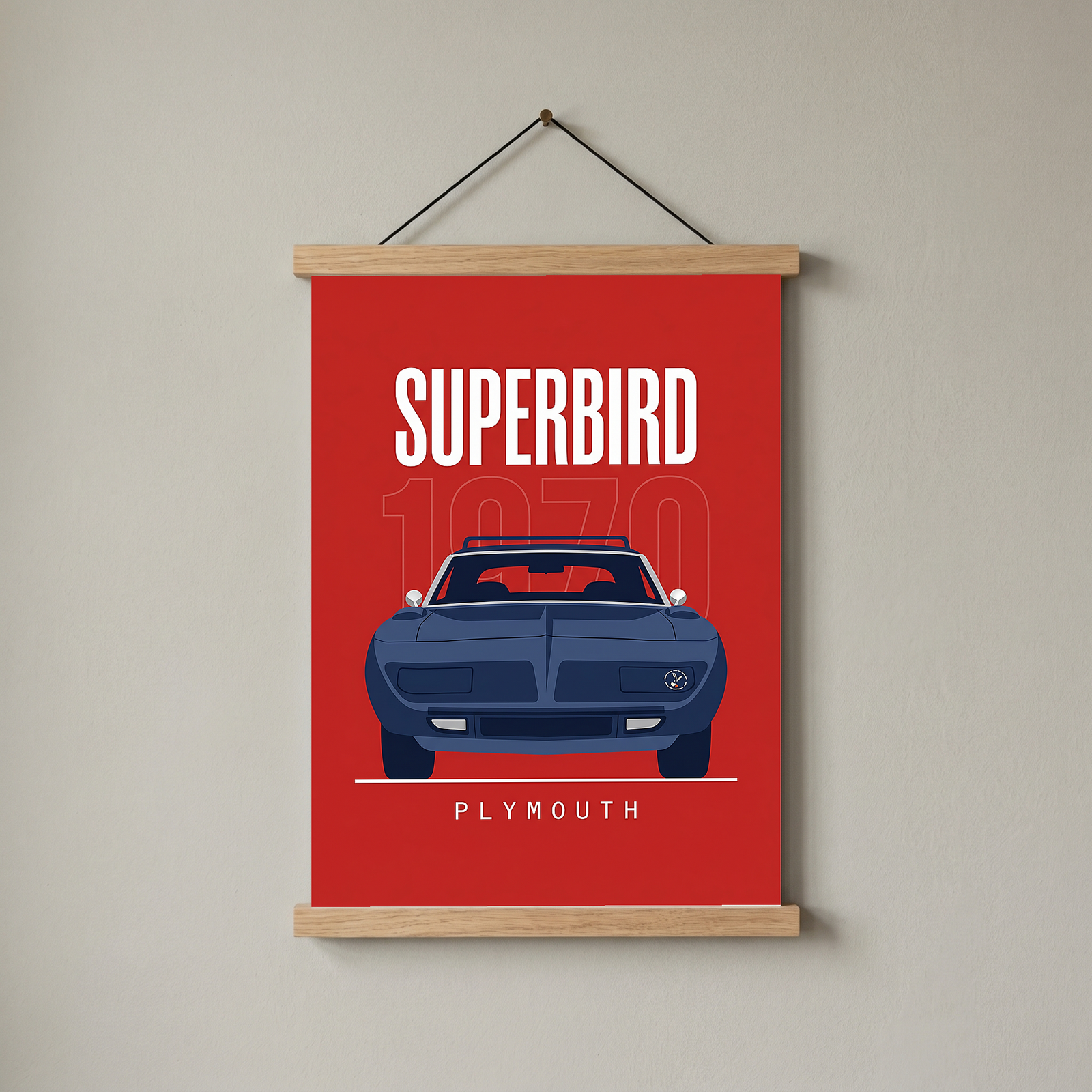 Plymouth Superbird 1970 Minimalist Poster — Red Aero Wing Muscle Line Art