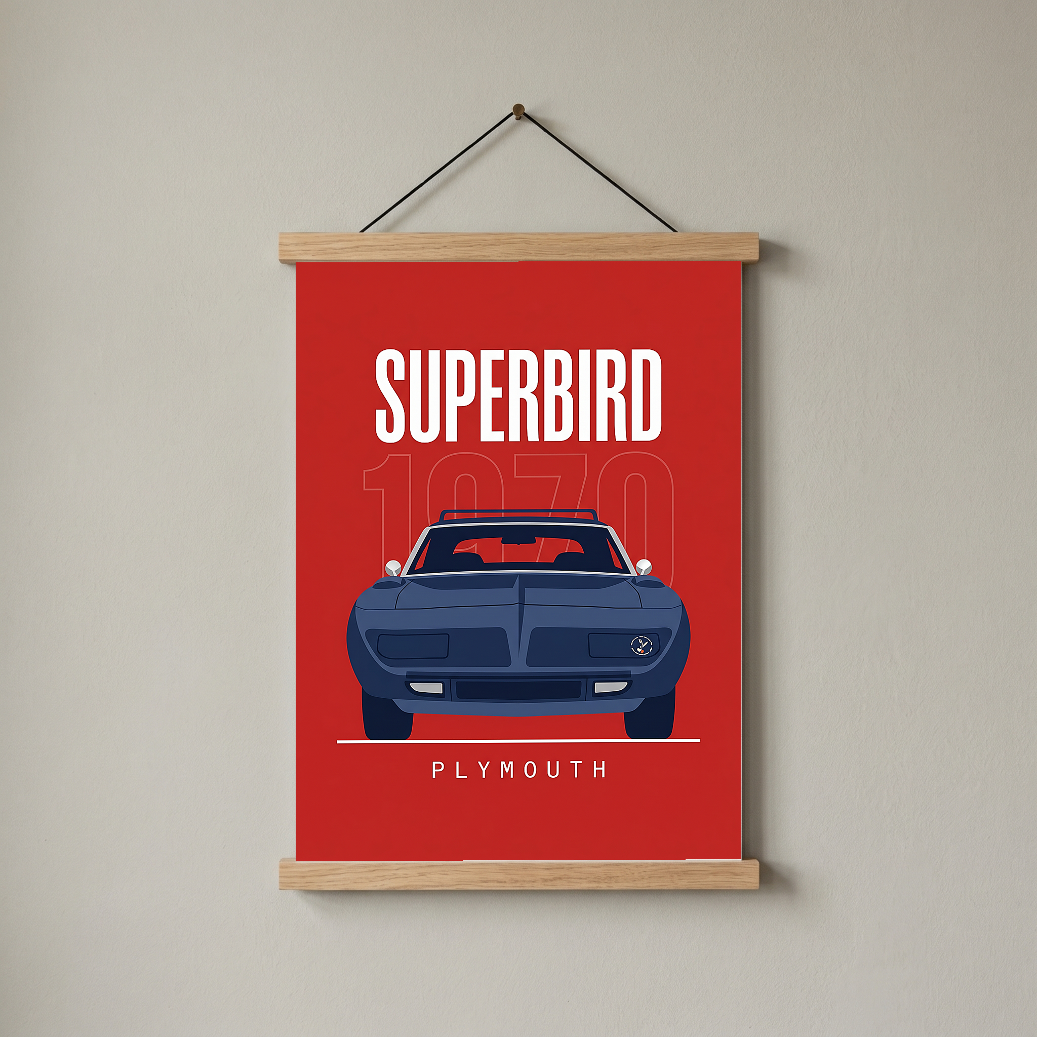 Plymouth Superbird 1970 Minimalist Poster — Red Aero Wing Muscle Line Art