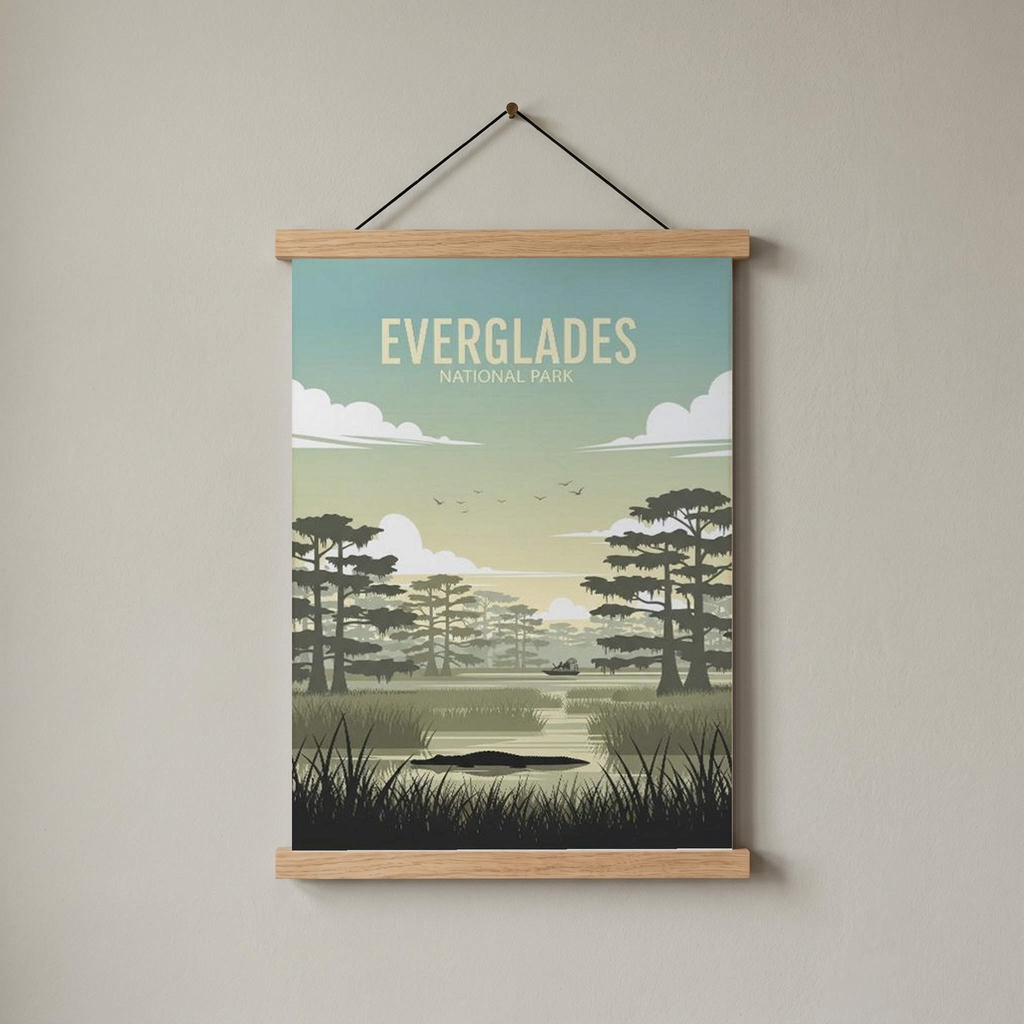 Everglades National Park Poster — Vintage Florida Alligator Cypress Print