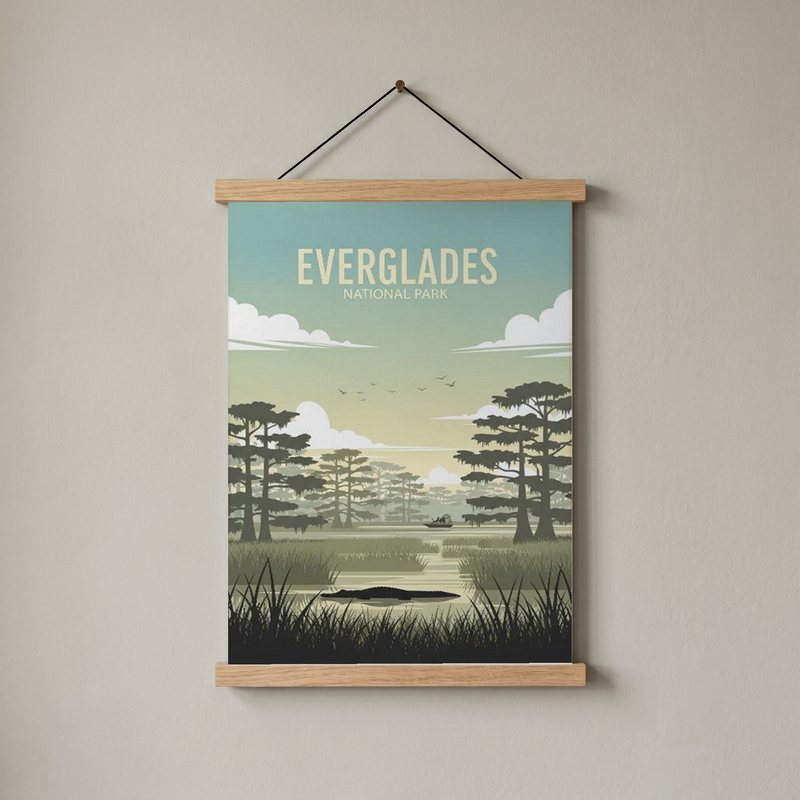 Everglades National Park Poster — Vintage Florida Alligator Cypress Print