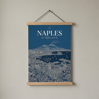 Naples Line Art Print — Navy Mount Vesuvius Bay Skyline Wall Art