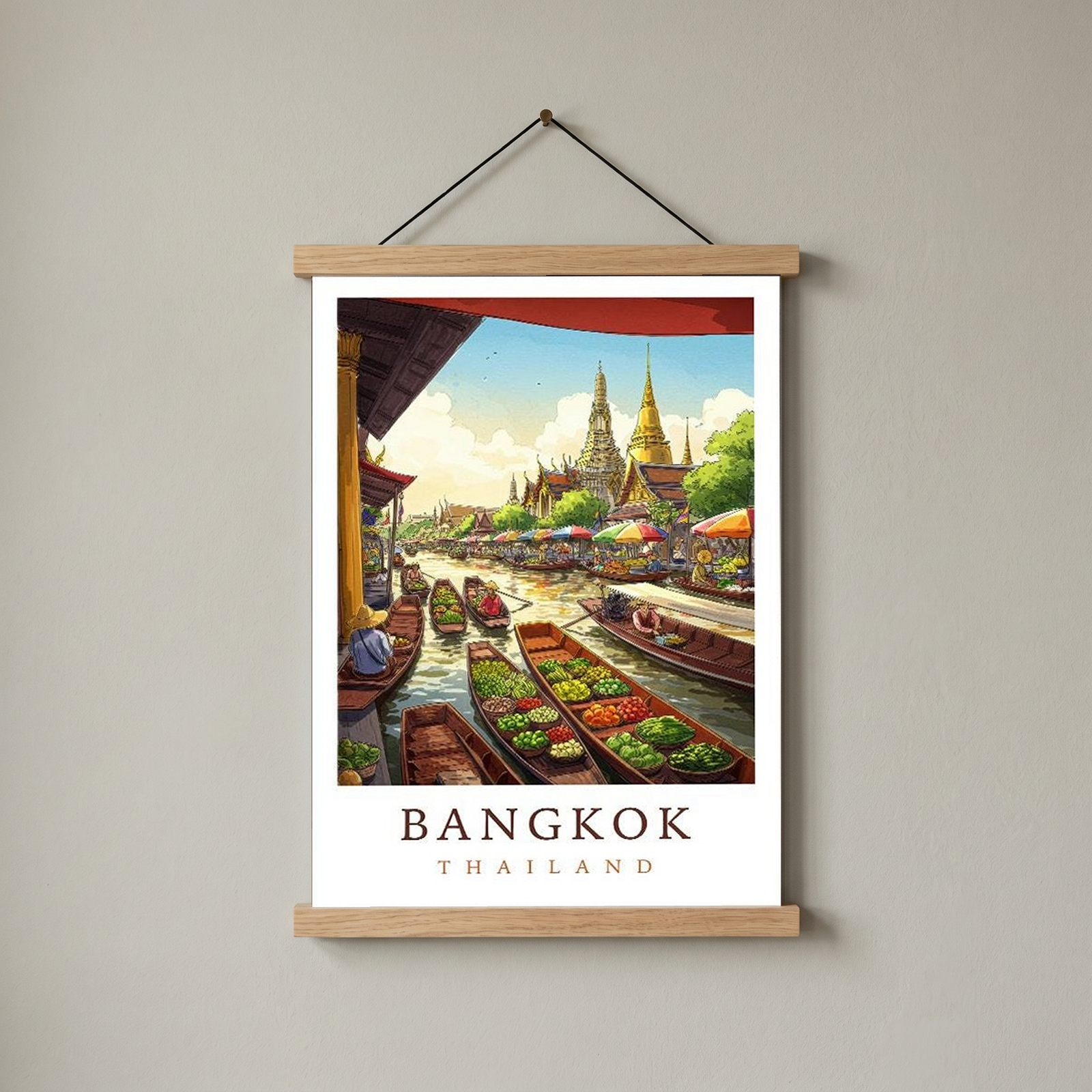 Bangkok Thailand Travel Poster — Floating Market Wat Arun Print