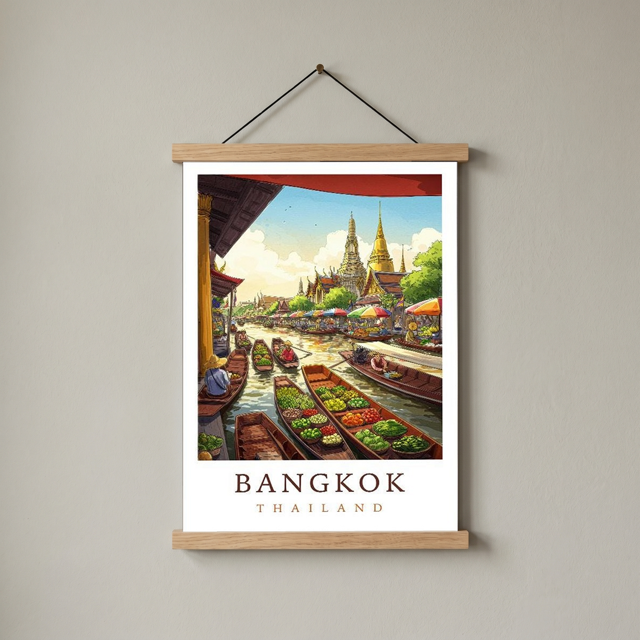 Bangkok Thailand Travel Poster — Floating Market Wat Arun Print