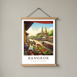 Bangkok Thailand Travel Poster — Floating Market Wat Arun Print