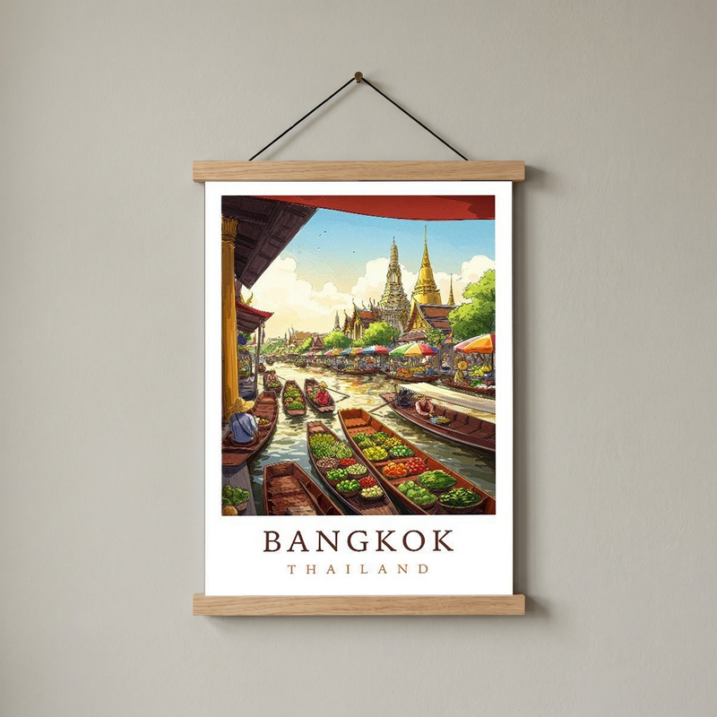 Bangkok Thailand Travel Poster — Floating Market Wat Arun Print