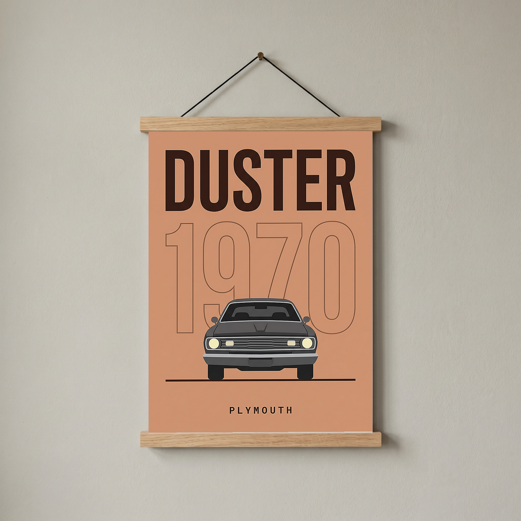 Plymouth Duster 1970 Minimalist Poster — Terracotta Muscle Car Line Art