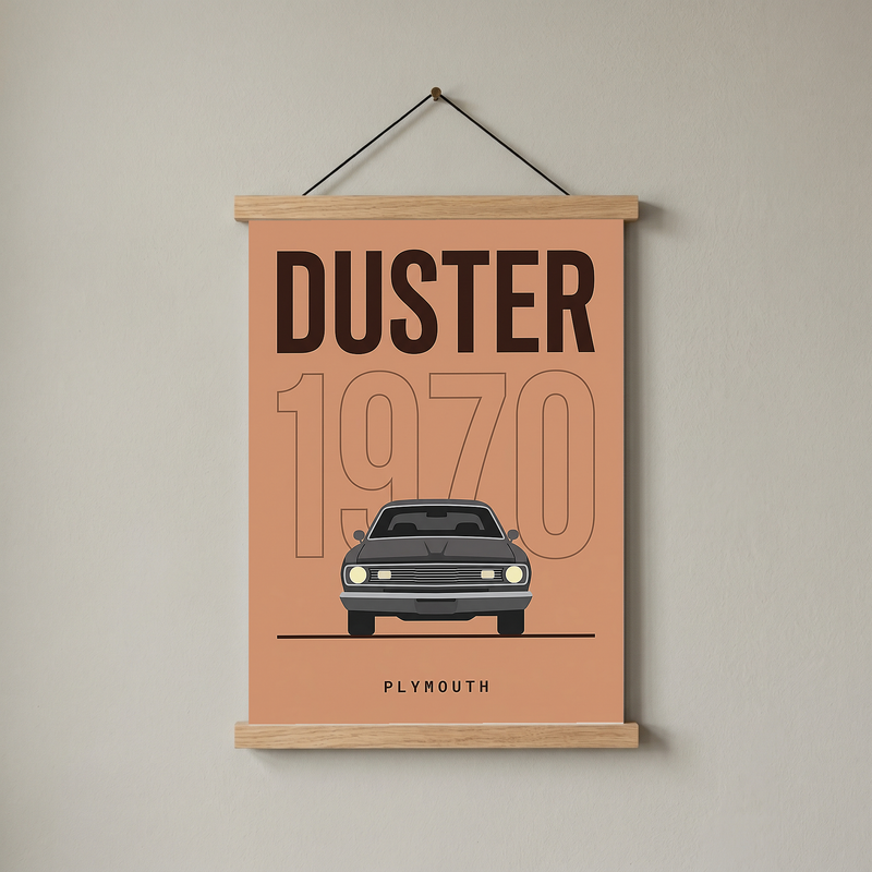 Plymouth Duster 1970 Minimalist Poster — Terracotta Muscle Car Line Art