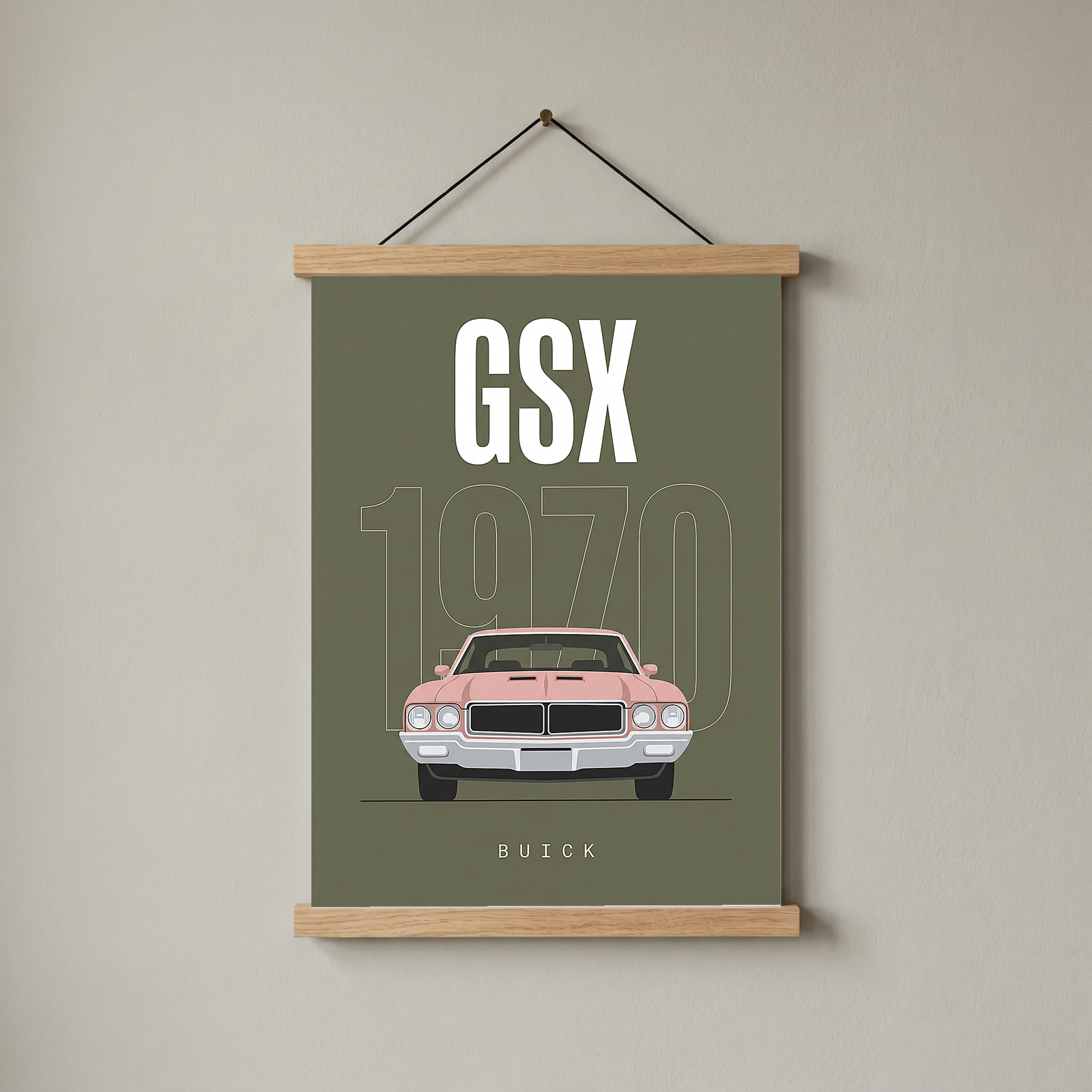 Buick GSX 1970 Minimalist Poster — Olive Sage Muscle Car Line Art
