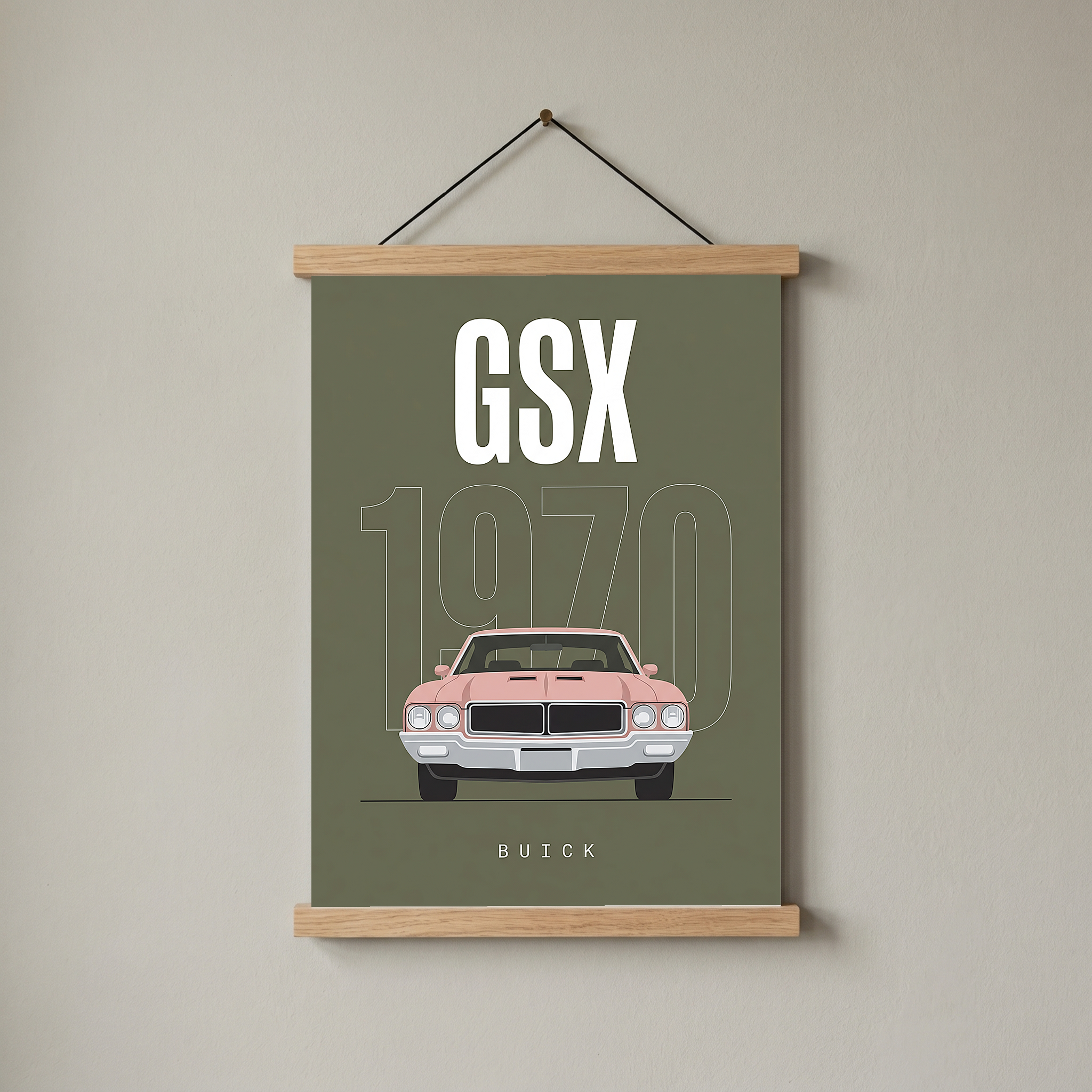Buick GSX 1970 Minimalist Poster — Olive Sage Muscle Car Line Art