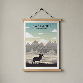Badlands National Park Poster — Vintage Bighorn Sheep South Dakota Print