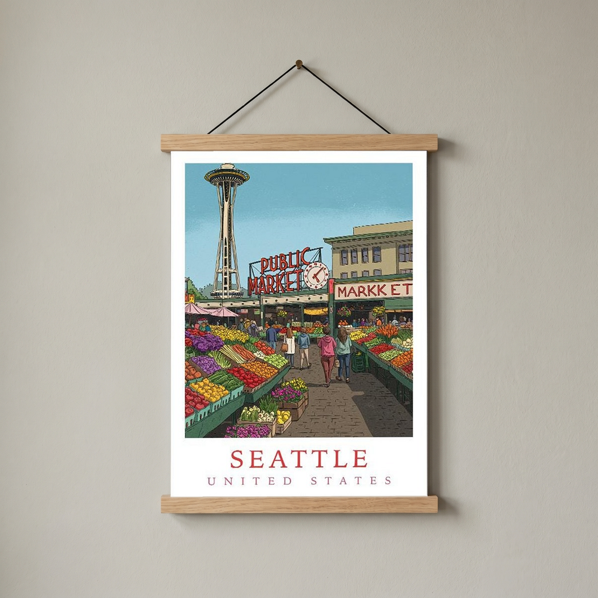 Seattle USA — Pike Place Market Space Needle Wall Art Print