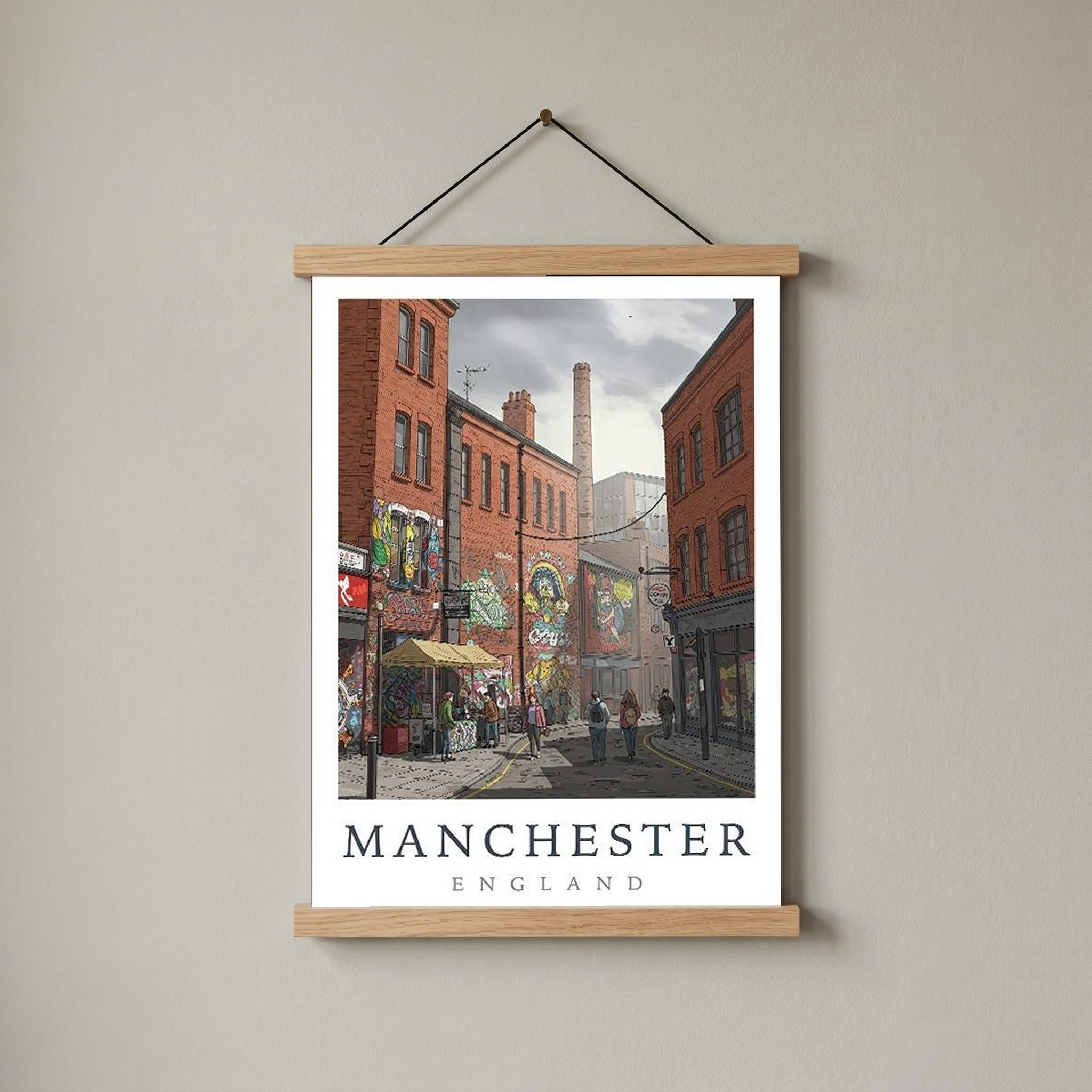Manchester England Travel Poster — Northern Quarter Street Art Print