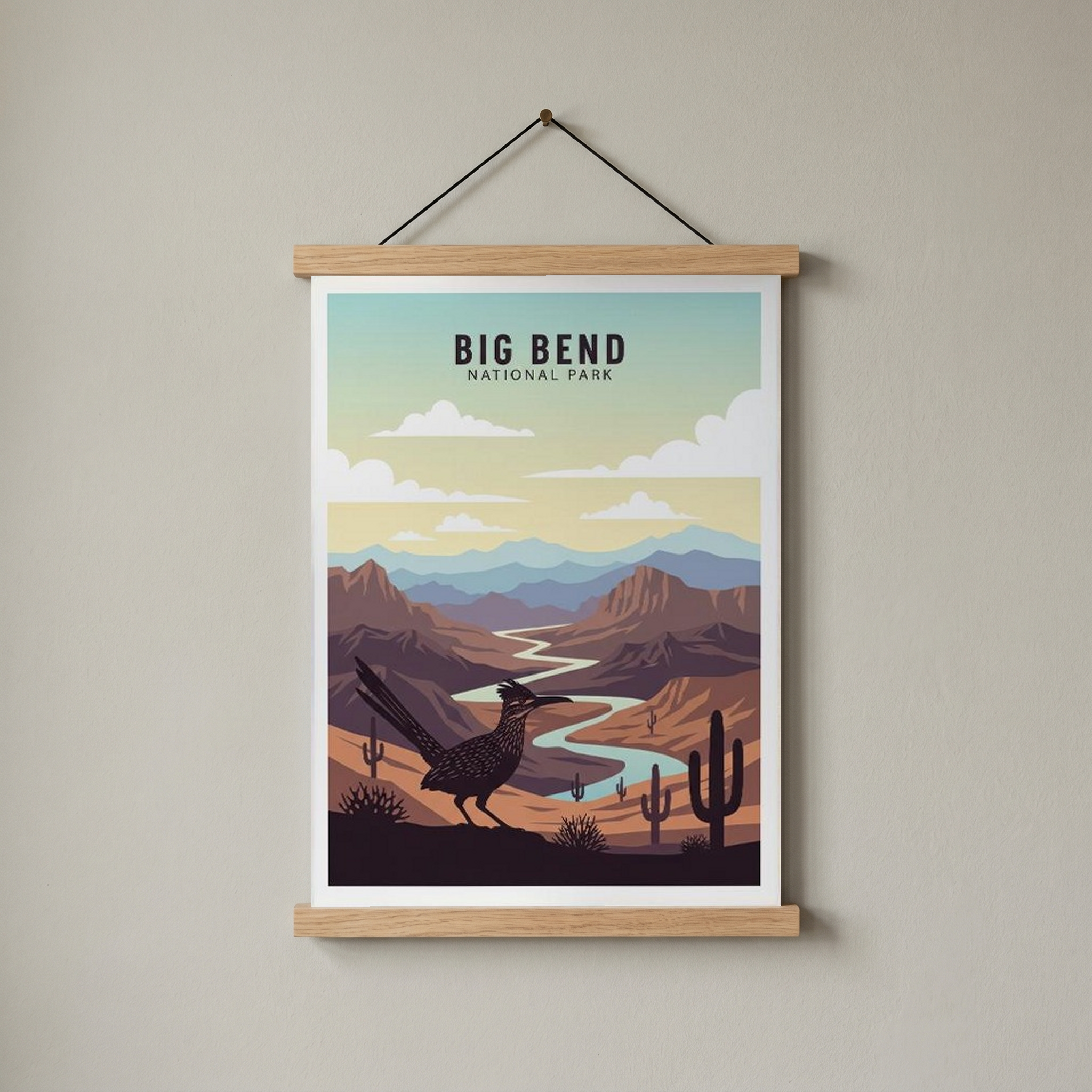 Big Bend National Park Poster — Vintage Texas Roadrunner Rio Grande Print