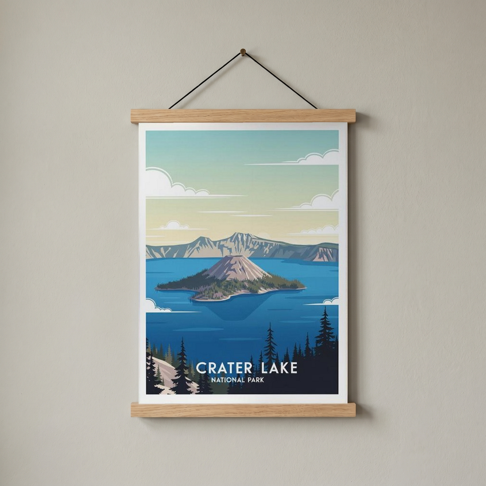 Crater Lake National Park Poster — Vintage Oregon Wizard Island Print