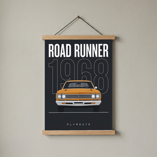 Plymouth Road Runner 1968 Minimalist Poster — Charcoal Muscle Car Line Art