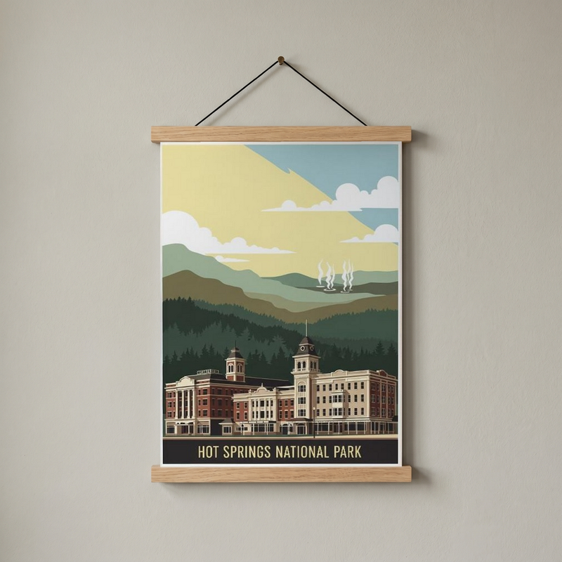 Hot Springs National Park Poster — Vintage Arkansas Bathhouse Row Print